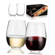 Stemless Wine Glasses Set of 4 for Daily Use on Any Occasion Premium Red 19oz