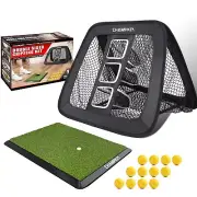 CHAMPKEY Double Sided Golf Chipping Net with Golf Hitting Mat | Come with 12