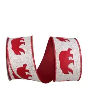 Bear Snowdrift Wired Edge Ribbon, 2-1/2 Inch X 10 Yards, White/red