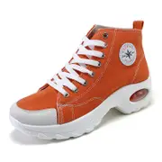 Catzon Womens Canvas Sneakers High Top Lace up Casual Air Cushion Shoes-Orange