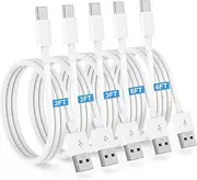 Essri 5-Pack Carplay USB A to C Cable for iPhone 16/15 Pro Max,USB C Car Charger Cable 3FT x 3 + 6FT x 2,Fast Charging Cord Compatible with iPad Pro/Air/Mini, for Apple 16/15 Series,for Samsung,White