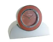 PLATINUM: TWO PIECES SILVER METAL FINISH TABLE ANALOG QUARTZ MINI CLOCK