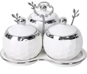 Golf Ceramic Sugar Bowl Condiment Containers Seasoning Pot White & Silver NEW