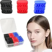 Pack of 6 Premium Jawline Trainer, Double Chin Remover, Defines Jaw Line & Neck Trainer, 30 lbs / 40 lbs / 50 lbs Resistance, Silicone, Black, Red, Blue