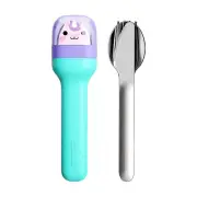 Kids Pocket Utensil Set Unicorn - Stainless Steel Fork Knife and Spoon in Cas...