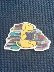 Dog And Book Lovers Sticker - Reading Books Enthusiasts - Decal Journal Laptop