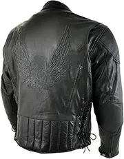 Milwaukee Leather LKM7009 Men's Flying Mayhem Skull Premium Black Leather Motorcycle Riders Jacket w/CE Armor Protection