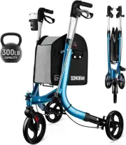 3 Wheel Walkers for Seniors – Foldable Rollator Walker with Cane Hold and Cup Ho