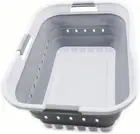 42L Collapsible Plastic Laundry Basket- Space Saving Hamper/Basket in White/Grey