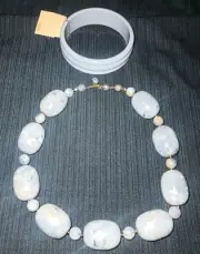 NWT Vintage Lucite Gray Swirl Bead Necklace & Bangle Bracelet Set SEARS
