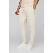 Mens Ecru Cropped Tapered Textured Jogger