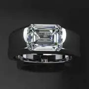 Art Deco Style Lab-Created Diamond Emerald Cut Mens Ring 14K White Gold FN