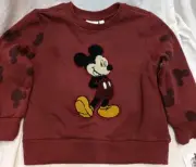 Disney 2T Unisex Maroon Sweatshirt Hook N Loop Mickie Mouse Smiling NWT T-shirt