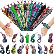 Chivao 16 Pieces Snake Slap Bracelets Reptile Snap Bracelets Fuzzy Animal Snake Bracelet Stuffed Snap Bands Slap Snakes for Birthday Party Favors Jewelry Halloween, 16 Assorted Designs, Polyester