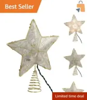 Elegant 8.5-Inch Gold Reflector Star Treetop with 10 Lights for Christmas Trees
