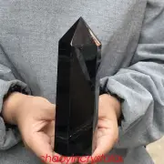 0.99LB Natural Obsidian Obelisk Quartz Crystal Point Wand Decor Healing XA2356