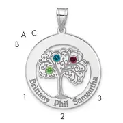 Sterling Silver Silver/Rhodium-Plated 3 Birthstone With Ss Bezel Family Pendant