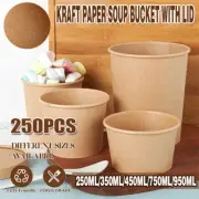 Kraft Paper Biodegradable Soup Bucket Lid Takeaway Noodle Deli Tubs Cups