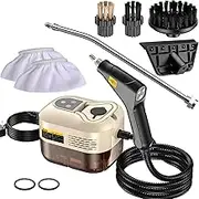 Hand Held Steam Cleaner, 1500W High Pressure Temperature Carpet Steam Cleaner with 4 Brush Heads 1.2L Tank and 6-Speed Adjustable, Handle Controllable Switch/Digital Display, for Home Car Off White