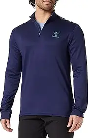 [Hummel] Men's Hmlstaltic Poly Half Zip L/S Jumper Sweater, Navy/Duck Green, L
