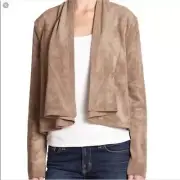 BCBGMAXAZRIA Faux Suede Waterfall Open Front Jacket Mocha Size Women's Large NWT