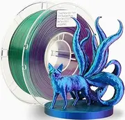 Silk PLA 3D Printer Filament, Tri Colour Silk Blue, Green, Purple Rainbow Filament, Rainbow PLA 3D Printer Filament, Clean Wound Dimensional Accuracy +/-0.03mm, 1KG/Spool