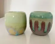 Brand New Handmade Clay Enamel Glazed Mini Succulent Planter Pot -Set For 2 Eggs