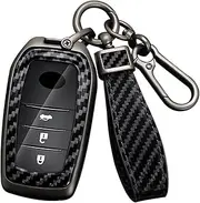 HIBEYO 2/3/4 Button Key Fob Cover for 2023-2019 Toyota Land Cruiser 4Runner RAV4 Camry Highlander Accessories with Keychian for Toyota PVC Carbon Fiber Texture Key Case Cover-Black