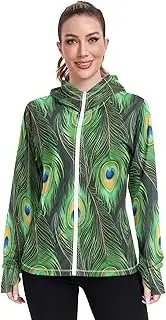 [RPLIFE] Detailed Peacock Feathers Sun Protective Clothing, Upf 50+ Running Hoodie Women, S-XXL