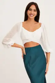 White Crop Top Long Sleeve - Size M, Women's Crop Top