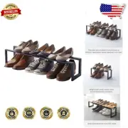 Expandable Black Alloy Steel Shoe Rack | Adjustable Height for Efficient Storage