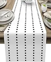 Queenker Boho Table Runner,Black White Geometric Polka Dots Minimalist Burlap Dresser Runner Kitchen Dining Table Scarf,Small Table Runner for Indoor Outdoor Home Party Decoration,13x36 Inch