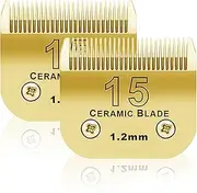 BESTBOMG 2 Pack 15# Dog Grooming Replacement Blades Compatible with Heiniger/Moser Max45/Andis/Oster A5 Dog Clipper, Size #15, Length 3/64 inch, Gold