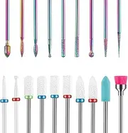 19-Pieces Nail Drill Bits Sets, 3/32 Inch Carbide and Ceramic Acrylic Gel Remover Nail Drill Bits Kit for Electric Nail File Machine, Acrylic Nail Art Tools for Manicure Pedicure, Home Salon Use