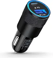 AILKIN 30W PD USB C Car Charger, USB Type C Fast Power Charging Block Dual Port USB A & USBC Plug Cargador Carro Lighter Adapter for iPhone 16, iPad, Galaxy S25 S24 Ultra, Huawei P70 Pro, USB-C Port