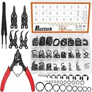 Rustark 312Pcs 4 in 1 Snap Ring Pliers with M1.5-M10 Black E-Clip Circlip Retaining Rings Assortment Kit and M4-M28 C-Clip External Snap Rings Assortment Kit with Tweezers
