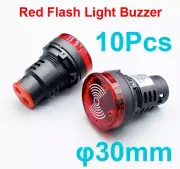 10x Red Buzzer Flash Light Active Beep Indicator φ30mm DC12V 24V AC110V AC220V