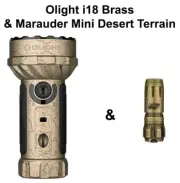 Olight Marauder Mini Desert Terrain & i18 Brass Rechargeable LED Flashlights