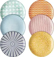 Selamica 10 inch Porcelain Dinner Plates, Large Size Serving Plate for Salad, Pancakes, Steak, Set of 6, Assorted Colors