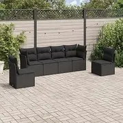 6 Piece Garden Sofa Set with Cushions Black Poly Rattan Patio Bar Sets