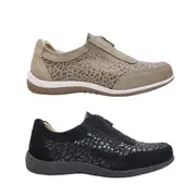 Lorella Olivia Ladies Shoes Leather Casual Animal Print Zip Top Elastic Comfort Insole