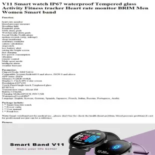 V11 Smart watch IP67 waterproof Tempered glass Activity