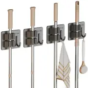 WAYUTO 4 Pack Drill-Free Wall Mount Broom Holder with Hook Mop Wall Organizer...