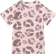 [ODAWA] Rose Gold Leopard Spots Kids Swim Shirt Quick Dry Short Sleeve Rash Guard Shirt Kids Teens Swimwear Rashguard