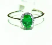 .97CT 18K Gold Natural Emerald White Halo Diamond Vintage Engagement Ring Deco