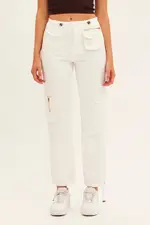 White Wide Leg Denim Cargo Pants - Size 12, Women's Cargo Pant