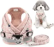ZUNEA No Pull Small Dog Harness and Lead Set Adjustable Reflective Step-in Chihuahua Vest Harnesses Mesh Padded Plaid Escape Proof Puppy Jacket for Boy Girl Pet Dogs Cats Pink XS