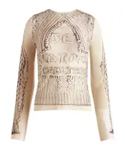 trompe l'oeil-print mesh top XL,L,XXL,M LightbeigeBlac