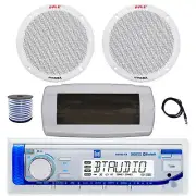 Dual Bluetooth Marine Receiver, Cover, Antenna,Wire, 2x 6.5'' 400W White Speaker