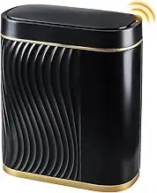 Caunedy Bathroom Bin-Smart Trash Can with Lid Automatic Touchless Lid,8L Slimline Sensor Trash Bin for Bedroom, Living Room,Office(Black with Gold Trim)